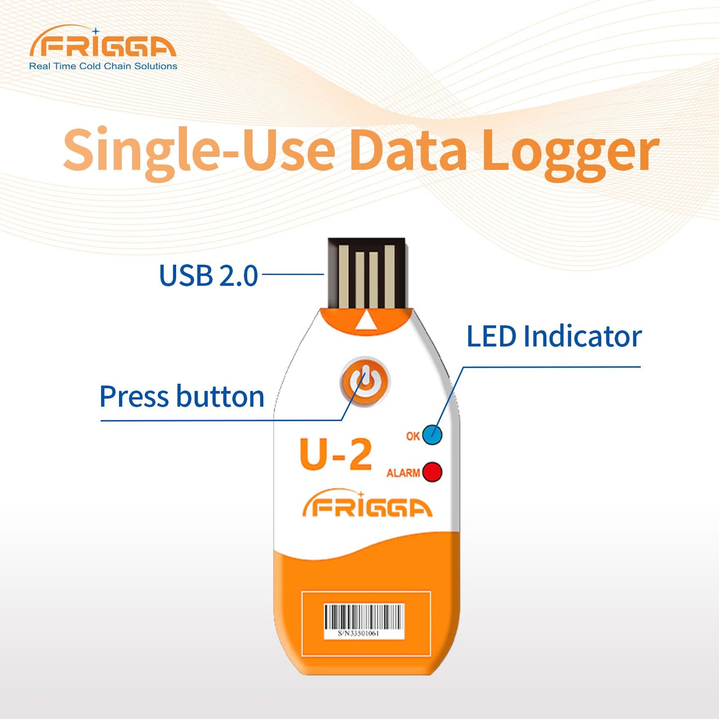 Frigga 50 Pack 100 Days USB Temperature Data Logger Single Use Temperature Recorder High Accuracy Thermometer Monitor 14400 Points with PDF CSV Report, U2