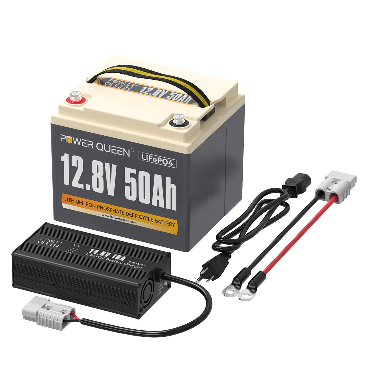 Power Queen 12V 100Ah Low-Temp LiFePO4 Battery with 12V 20A Lithium Charger