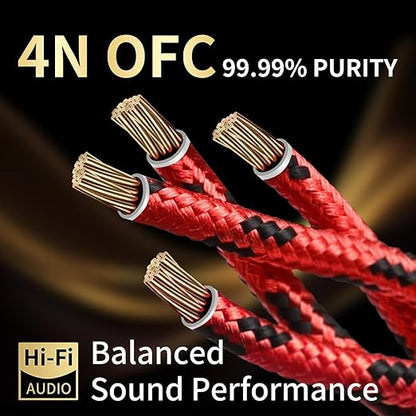 10 AWG Audiophile HiFi Speaker Audio Cable–4N OFC Core,24K Gold-Plated Banana Plugs with Nylon Braid,Compatible with Amplifier,Speakers,AV Receiver & Home Theater(8.20ft/2.5m) 2-Pack