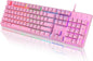 RisoPhy Mechanical Gaming Keyboard, RGB 104-Key Ultra-Slim Backlit USB Wired Keyboard with Blue Switch, Durable ABS Keycap/Anti-Ghosting/Spill-Resistant for PC, Mac, Xbox Gaming, Pink