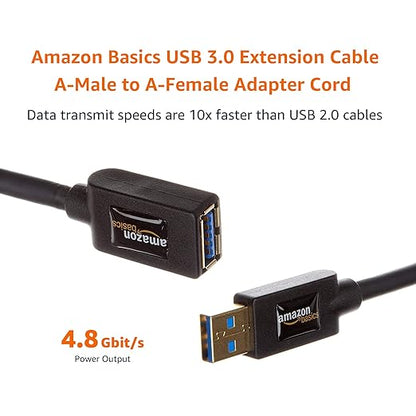 Amazon Basics USB-A 3.0 Extension Cable, 4.8Gbps High-Speed, Male to Female Gold-Plated Connectors, 3.3 Foot, Black