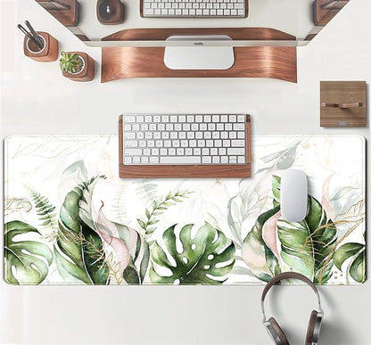 Green Tropical Leaves Desk Mat XL Large Gaming Mouse Pad Green Sage Plant Laptop Keyboard Mouse Mat Office Supplies Desk Decor Accessories for Women, Desk Mats Pads on top of Desks, 31.5x11.8 in