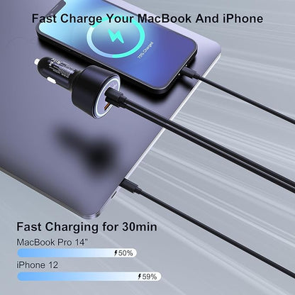 205W USB C Car Charger, 3-Ports PD3.1/PPS/QC3.0 Fast Charging Type C Cigarette Lighter Adapter for MacBook Pro Laptop, iPhone 16/15/14/13/12, Galaxy S24/S23 Ultra etc