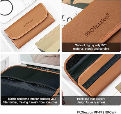 PROfezzion 4-Pocket Foldout Filter Pouch for 82mm Camera Lens Round Filter, Shock Resistant & Anti Scratch Photography Filter Case, Filter Carry Case with Microfiber Cleaning Cloth