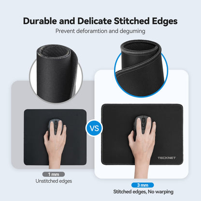 TECKNET Mouse Pad with Durable Anti-fray Stitching, Black Small Mousepad
