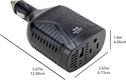 Amazon Basics 75W Car Power Inverter 12V to 110V for Vehicles, Black, 5.07 x 2.65 x 1.6 inches