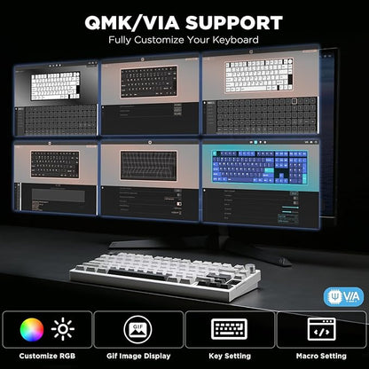YUNZII AL80 Wireless Mechanical Keyboard,Full Aluminum CNC, Smart LCD Display,Hot Swappable Gasket Mount 75% Layout with Knob,BT/2.4G/USB-C,QMK/VIA Support for Win/Mac (Silver, Cocoa Cream V2 Switch)