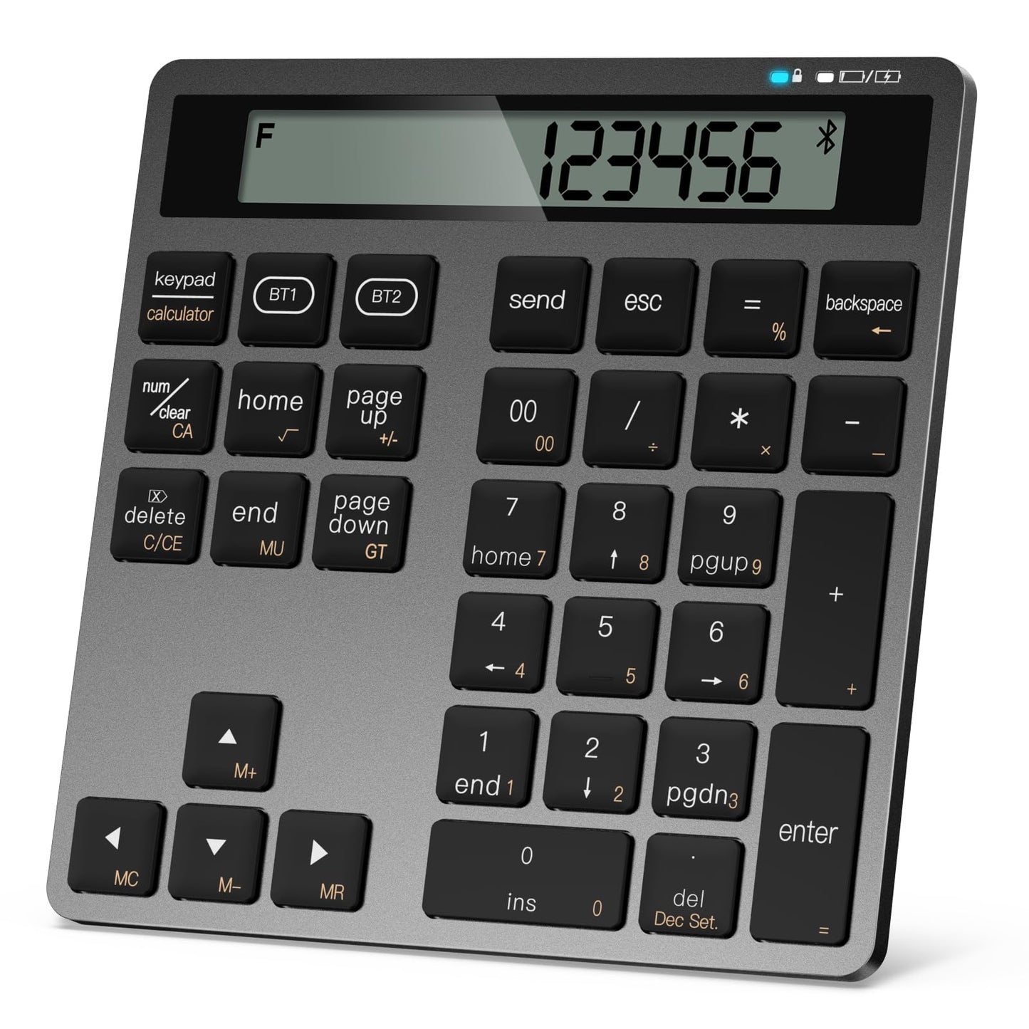 Rechargeable Wireless Number Pad for Laptop, 34 Keys Numeric Keypad with Dual Bluetooth & Display, 2-in-1 Numpad and Calculator, Slim Portable Number Pad Keyboard for Windows, Mac, PC, Tablet