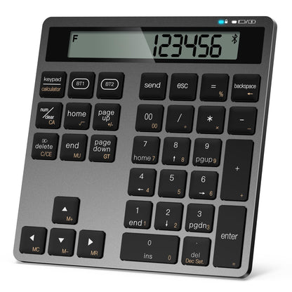 Rechargeable Wireless Number Pad for Laptop, 34 Keys Numeric Keypad with Dual Bluetooth & Display, 2-in-1 Numpad and Calculator, Slim Portable Number Pad Keyboard for Windows, Mac, PC, Tablet