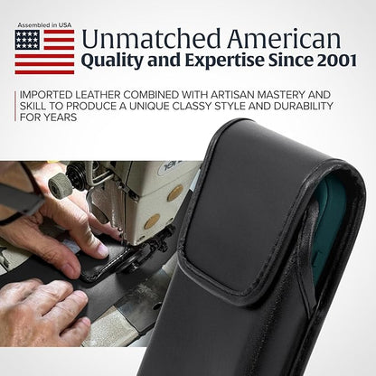 Turtleback Belt Clip for iPhone 16 Pro Max, 15 Pro Max, 14 Pro Max -Small- Fits w/Slim MagSafe Style Cases, Premium Black Leather, Vertical Belt Holder, Magnetic Closure HD Rotating Belt Clip