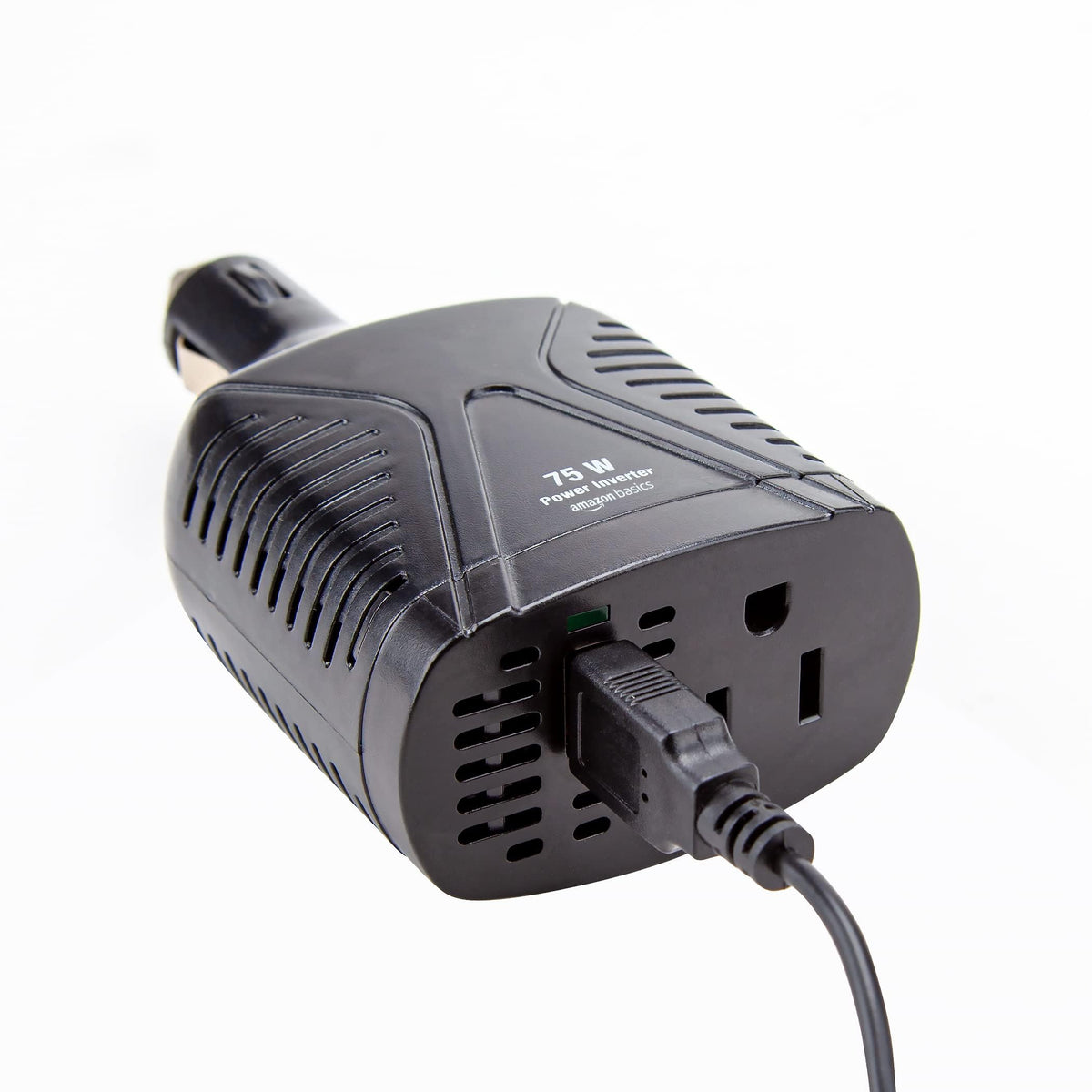 Amazon Basics 75W Portable Car Power Inverter, 12V to 110V, USB Charging Port, AC Outlet for Vehicles, Black, 5.07 x 2.65 x 1.6 inches