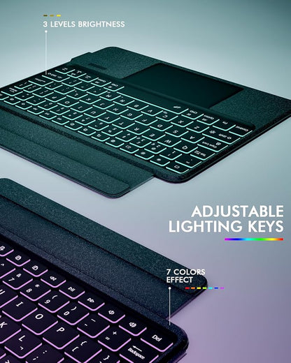 Doohoeek Keyboard Folio for Samsung Galaxy S10 Fe 10.9" 2025 / S9 FE / S9, Bluetooth Keyboard Touch with 7-Color Backlit & Any-Angle Stand & Cover Case for Galaxy S10 Fe 10.9-Inch Accessory