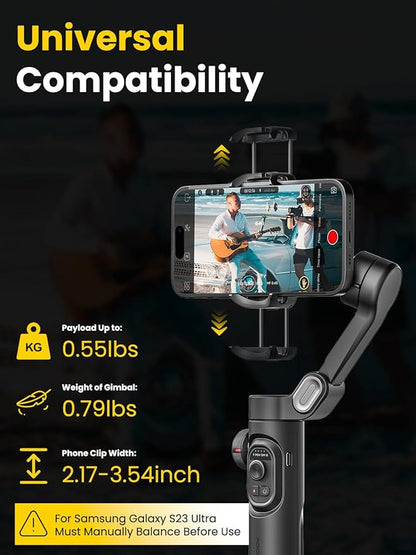 Smartphone Gimbal Stabilizer for iPhone 15 Pro Max Android Phone with Extension Rod 3-Axis Phone Gimbal Stabilizer with Follow Focus for Vlogging TikTok YouTube(Smart XE Combo1)