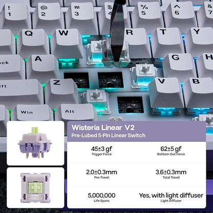 EPOMAKER Galaxy100 QMK/VIA Wireless Mechanical Keyboard with 8000mAh Battery and Numpad, CNC Aluminum, Full Size Gaming Keyboard, USB-C/BT5.0/2.4Ghz (White Purple, Wisteria Linear Switch)