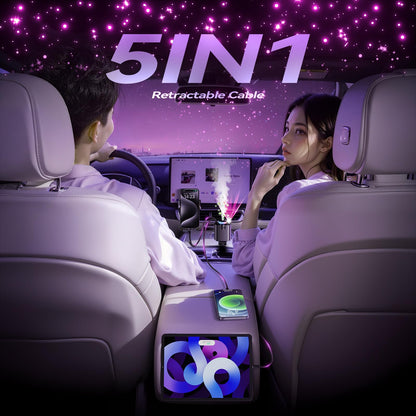 5 in 1 Retractable USB C Car Charger Fast Charge Aromatherapy Starry Sky