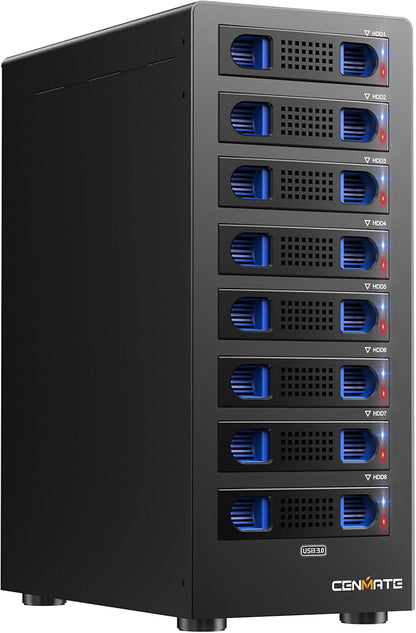 8 Bay Hard Drive RAID Enclosure with Cooling Fan for 2.5/3.5" SATA HDD/SSD with USB A/C 3.0＋eSATA Cable, 3.5 Hard Drive Enclosure Supports 160TB Capacity, 8 RAID Modes, DAS(NO NAS)
