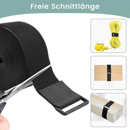 2In x 32Ft Cable Straps Heavy Duty With 30 Buckles, Black Hook and Loop Straps, Reusable Cable Ties for Organizer or Storage.