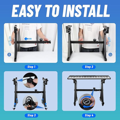 Keyboard Stand Piano w/ Wheels Duty Piano Stand Z Style Adjustable Keyboard Stand Keyboard Holder Piano Keyboard Stand - Sturdy Rolling Musical Keyboard Stand Fits 54, 61 And 88 Keys Electric Keyboards Digital Pianos