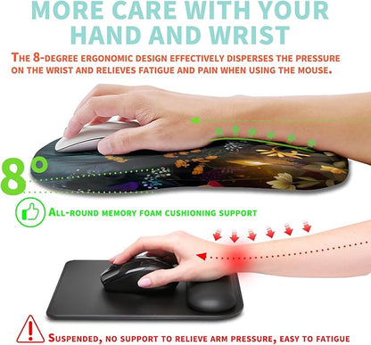 Ergonomic Mouse Pad Wrist Support with Memory Foam Massage Bulge, Carpal Tunnel Pain Relief Mousepad Wrist Rest for Mouse(12x8 inch, Midnight Forest)