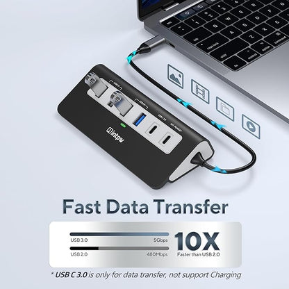 USB C Hub, INTPW 9-in-1 USB Multiport Adapter with 4K HDMI, PD 100W, USB-C and 2 USB A 3.0 5Gbps, 2 USB A 2.0, SD/TF Card Reader, Aluminum USB Hub for Laptop, iPhone 16/15 Series, MacBook, iPad