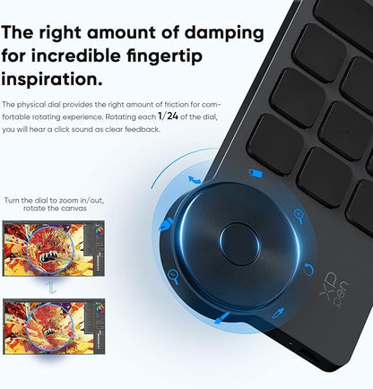 XPPen Mini Keydial ACK05 Wireless Shortcut Keyboard Bluetooth Programmable Express Remote Control with Dial & Customized Express Keys for Drawing Tablet PC MacBook Windows Images Video Editing