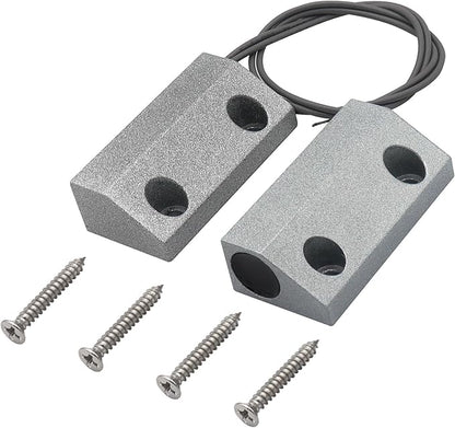 Magnetic Reed Switch Wired Surface Mount Normally Open NO Contact Sensor Alarm Magnetic Door Switch with 2 Wires, Zinc Alloy Sliver, MC-56