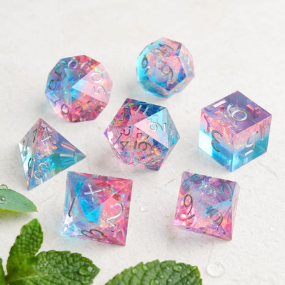 Haxtec Sharp Edge DND Dice Set, Sparkling Resin Polyhedral RPG Dice