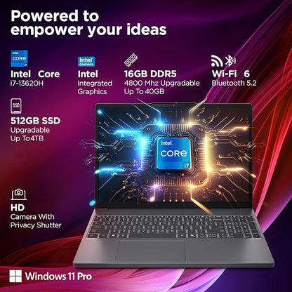 Lenovo Laptop Computer for Home Student Business, IdeaPad Slim 3, Intel i7-13620H (Beat Ultra 7 255U), 16GB DDR5 RAM, 512GB PCIe SSD, 16" FHD+, WiFi 6, Type-C, HDMI, Luna Grey, Windows 11 Pro, Wendbo