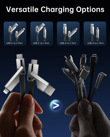 Jixivor 5FT 4 in 1 Multi Charging Cable, 60W USB A/C to C/Lightning Cable Combo, Support High-Speed Charging & Fast Data Transfer, CarPlay & Android Auto, Multi Charger Cord for iPhone/Samsung/iPad
