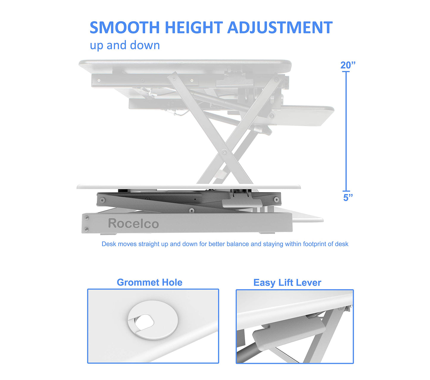 Rocelco 46" Large Height Adjustable Standing Desk Converter with Anti Fatigue Mat BUNDLE - Quick Sit Stand Up Triple Monitor Riser - Retractable Keyboard Tray - White (R DADRW-46-MAFM)