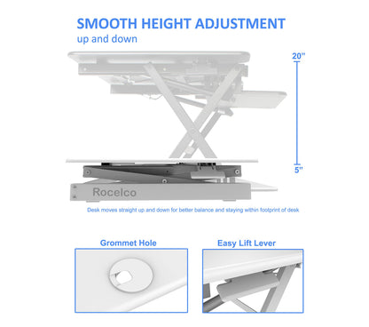 Rocelco 46" Large Height Adjustable Standing Desk Converter with Anti Fatigue Mat BUNDLE - Quick Sit Stand Up Triple Monitor Riser - Retractable Keyboard Tray - White (R DADRW-46-MAFM)