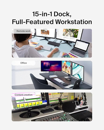 Belkin 15-in-1 Universal Triple Display DisplayLink Docking Station Hub w/ 3 HDMI Ports, 2 DisplayPorts for Triple 4K Display w/ 85W PD, Gigabit Ethernet, 3.5mm Mic/Speaker, 1 USB-C, & 5 USB-A Ports