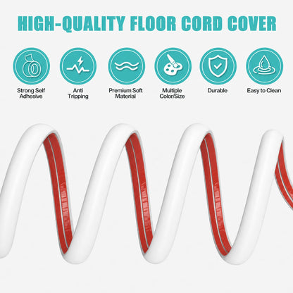 Floor Cord Cover Cavity 0.8"x0.37" Self Adhesive Cord Hider, 3.3FT Low Profile Cable Management, Extension Strip Protector for Wires, Prevent Cable Trips for Offices, Gyms, Exhibitions (White)