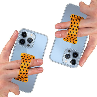 Phone Grip Holder for Hand, Universal Finger Strap Phone Holder, Finger Selfie Grip Compatible with Most Smartphones (Black Polka Dots) -2Pack