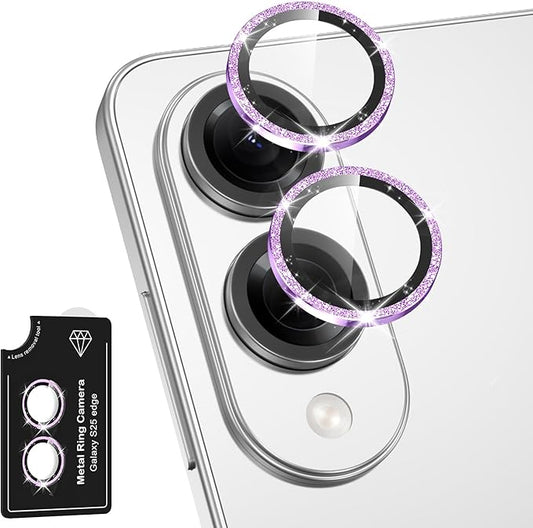 Avocase for Samsung Galaxy S25 Edge Camera Lens Protector, Individual Metal Ring Tempered Glass Lens Cover, [Strong Adsorption] Scratch Resistant Ultra-Thin HD Clear Lens Cover, 1 Set-Purple Sparkly
