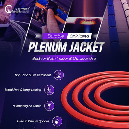 Newyork Cables Cat6a Plenum Cable 1000ft - Certified 100% Solid Pure Copper CAT6 A Ethernet Cable – 23 AWG, 750 MHz, PoE++ - Unshielded Twisted Pair - Cat 6a 10 GB High Speed for Networking & Gaming
