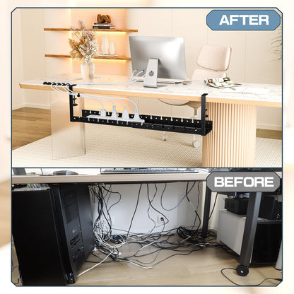 Shikha Under Desk Cable Tray, 15.7"-30.7" Retractable Under Desk Cable Management, No Drilling Cord Organizer with Clamp, Wire Management for Home Office -Black