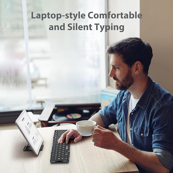 iClever Foldable Keyboard, BK08 Bluetooth Keyboard with Sensitive Touchpad (Sync Up to 3 Devices), Tri-Folding Pocket-Sized for Windows Mac Android iOS