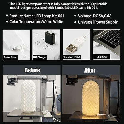 JUUPINE Dedicated Multifunctional LED Creative Lighting kit for 3D Printers,Compatible with Bambu Lab LED Lamp Kit 001, LED Creative Lighting Kit for 3D Printers for Crafting Nightlight Models.