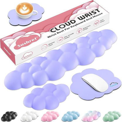Sushret Cloud Wrist Rest for Computer Keyboard and Mouse Pad Set, Purple