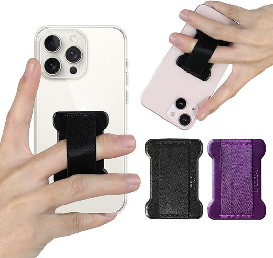 WUOJI Universal Phone Grip for Smartphones - Phone Holder for Hand for Back of Phone - Wireless Charging Compatible (Black Purple) -2PC