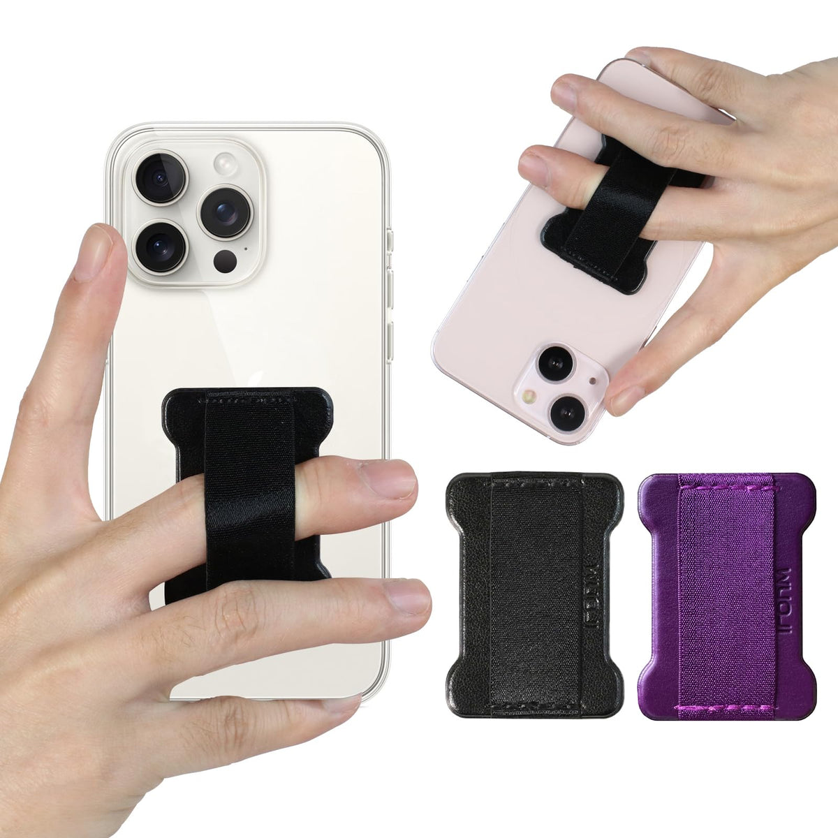 WOJI Cell Phone Finger Grip Strap Holder for Hand, Phone Strap, Phone Holder for Hand - Small, New Slim Finger Loop Selfie Grip Compatible with Most Smartphones (Black) - 2Pack