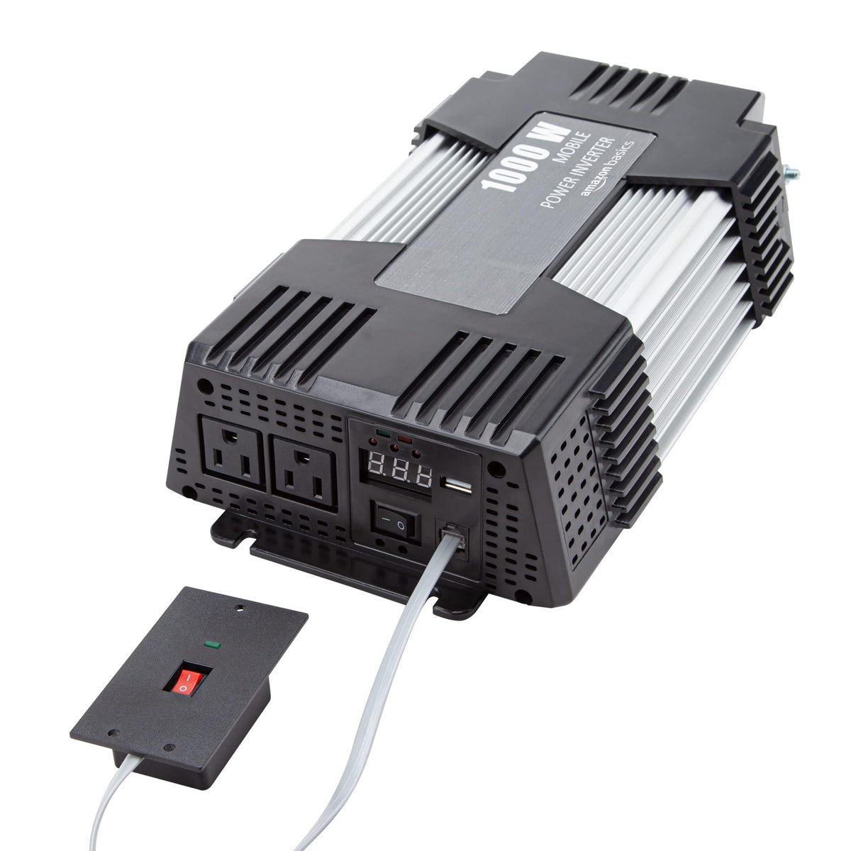 Amazon Basics 1000W Car Power Inverter, 12V to AC 110V, Portable, 2 AC Outlets, USB Port, 13.81 x 7.44 x 3.07 inches