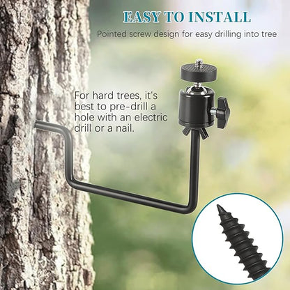 Trail Camera Mount, 4 Pcs Trail Camera Holder with 1/4 in Screw,Hunting Accessories,360° Adjustable Tree Screw Mounting Bracket for Game Cameras, Solar Panels, etc, Easy to Install & Heavy Duty