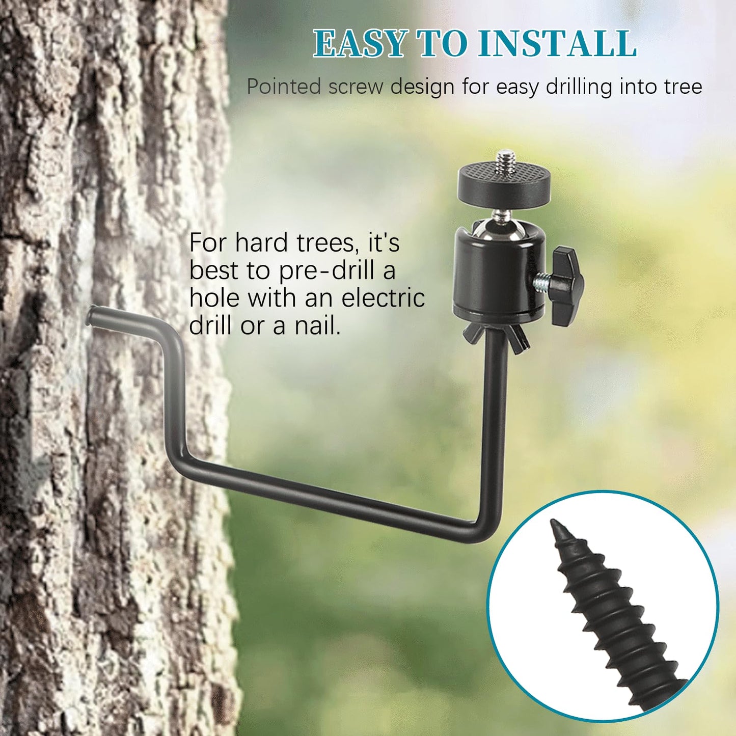 Trail Camera Mount, 4 Pcs Trail Camera Holder with 1/4 in Screw,Hunting Accessories,360° Adjustable Tree Screw Mounting Bracket for Game Cameras, Solar Panels, etc, Easy to Install & Heavy duty