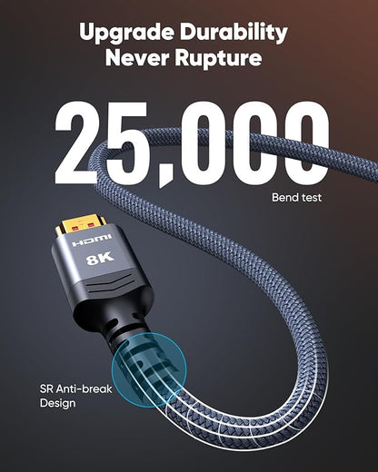 Highwings High Speed 8K 60Hz HDMI Cable 3.3FT/1M, 2.1 48Gbps HDMI Braided Cable-4K@120Hz 7680P,DTS:X,HDCP 2.2 & 2.3, HDR 10,eARC,Dynamic HDR,Compatible for Laptop, Monitor, Roku TV