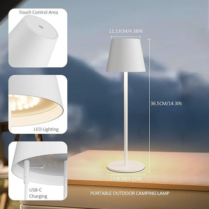 2-Pack White Cordless Table Lamp,Rechargeable LED Desk Lamp,5000mAh Battery Operated Lamp,3000K Warm Light Stepless Dimming,IP54 Waterproof Portable Table Light for Restaurant/Camping,White