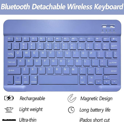 Keyboard Case for iPad 11th 10th Generation - iPad 10th Generation Case with Detachable Wireless Keyboard - Smart Folio Cover with Pencil Holder for 11-inch A16 2025 10.9-inch 2022, Purple