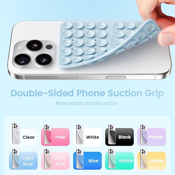 Silicone Suction Cup Phone Case Mount Double Sided, Silicon Sticky Phone Grip with Higher Suction Power for Cell Phone, Hands-Free Phone Accessories Holder for Selfies and Videos, Baby Blue