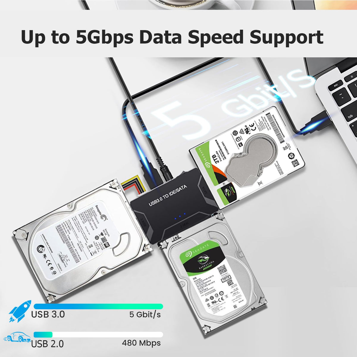 USB 3.0 to SATA IDE Adapter for 2.5" 3.5" SSD HDD Hard Drive Reader 5Gbps